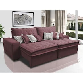 Sofá Retrátil e Reclinável 2,12m com Molas Ensacadas Cama Inbox Supreme Tecido Suede Velusoft Vinho
