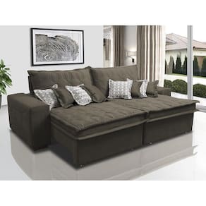Sofá Retrátil e Reclinável 3,12m com Molas Ensacadas Cama Inbox Supreme Tecido Suede Velusoft Café