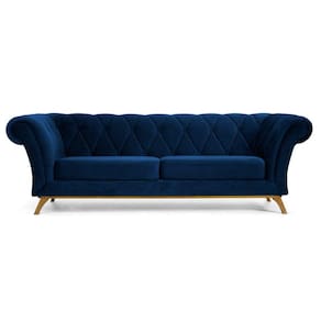 Sofá 180cm 3 Lugares Base Madeira Império B-304 Veludo Azul Marinho - Domi