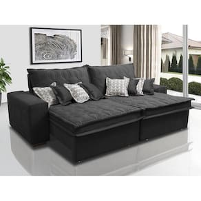 Sofá Retrátil e Reclinável 2,72m com Molas Ensacadas Cama Inbox Supreme Tecido Suede Velusoft Preto