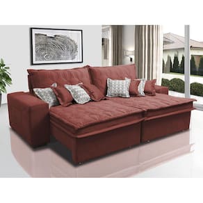 Sofá Retrátil e Reclinável 2,72m com Molas Ensacadas Cama Inbox Supreme Tecido Suede Velusoft Vermelho