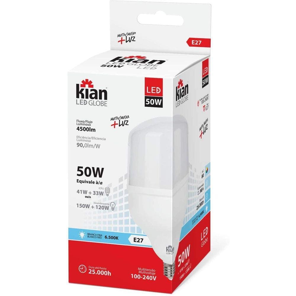 Lâmpada 50W 6500K Led Globe E27 Branca Kian Bivolt