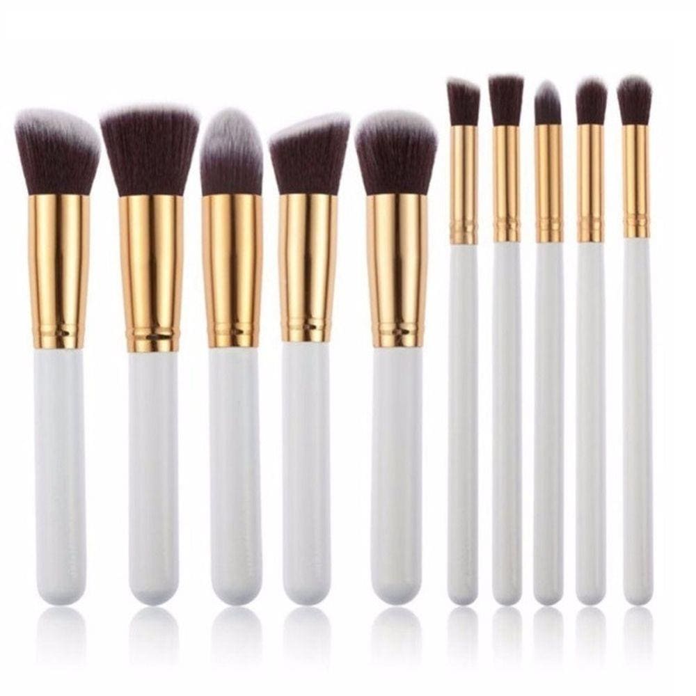 Kit Kabuki 10 Pinceis Maquiagem Branco Sombra Base