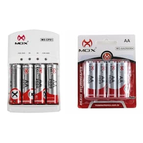 Carregador Mox Bivolt 8 Pilhas Recarregável Aa 2600mha