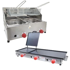Kit Lanchonete Chapa 90cm com Prensa e Fritadeira Profissional 2 Cubas Alcamar