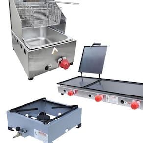 Kit Lanchonete Fogão Portátil 1 Boca + Chapa 90cm Prensa e Fritadeira Profissional 1 Cuba Alcamar