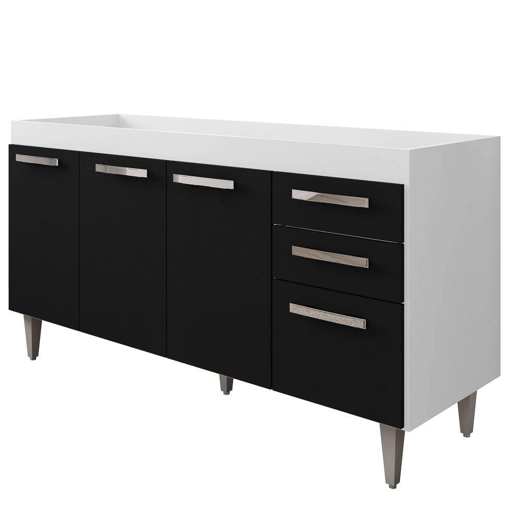 Balcão Gabinete de Pia 150cm 4 Portas 2 Gavetas Lis L03 Branco/Preto - Mpozenato
