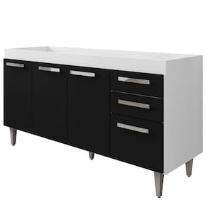 Balcão Gabinete de Pia 150cm 4 Portas 2 Gavetas Lis L03 Branco/Preto - Mpozenato