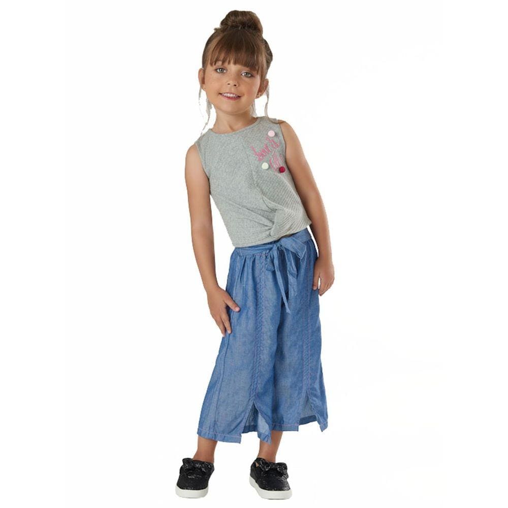 Conjunto Infantil Blusa Ribana Canelada e Calça em Tecido Cinza Up Baby