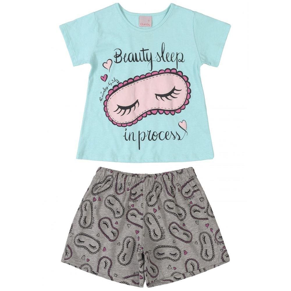Pijama Infantil Blusa e Shorts Beauty Sleep Azul Água Quimby