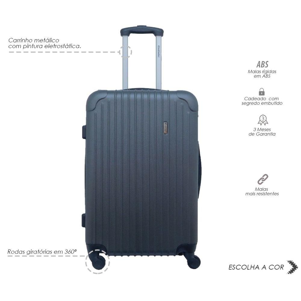 Mala Rígida De Fibra 360° Tamanho Grande - Gladiador - A2 - Cinza