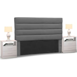 Cabeceira Cama Box Casal Queen 160cm Greta Suede Cinza e 2 Mesas de Cabeceira AD1 Branco - Mpozenato