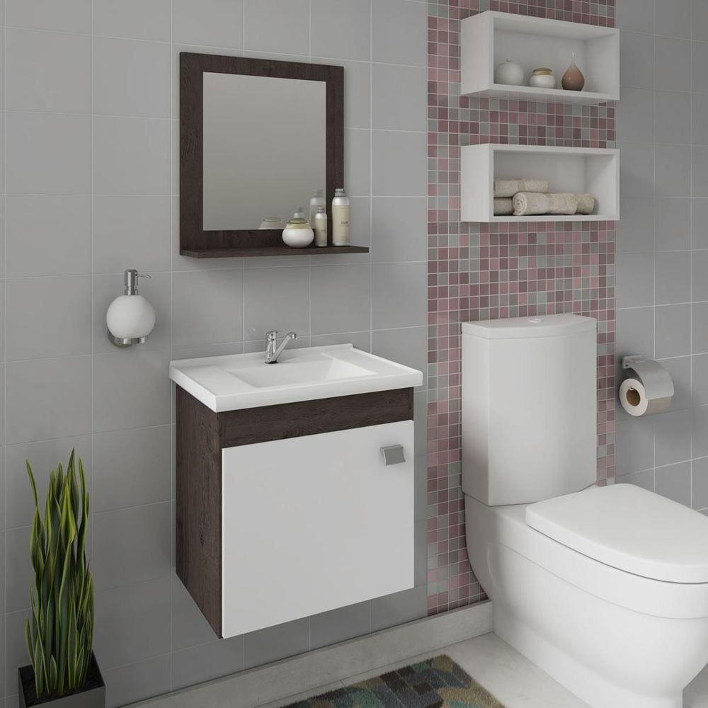 Gabinete De Banheiro 100% Mdf Iris 44 Cm Com Espelho