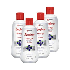 Kit 4 Álcool em Gel Lysoform Higienizador para as Mãos Neutro 100ml