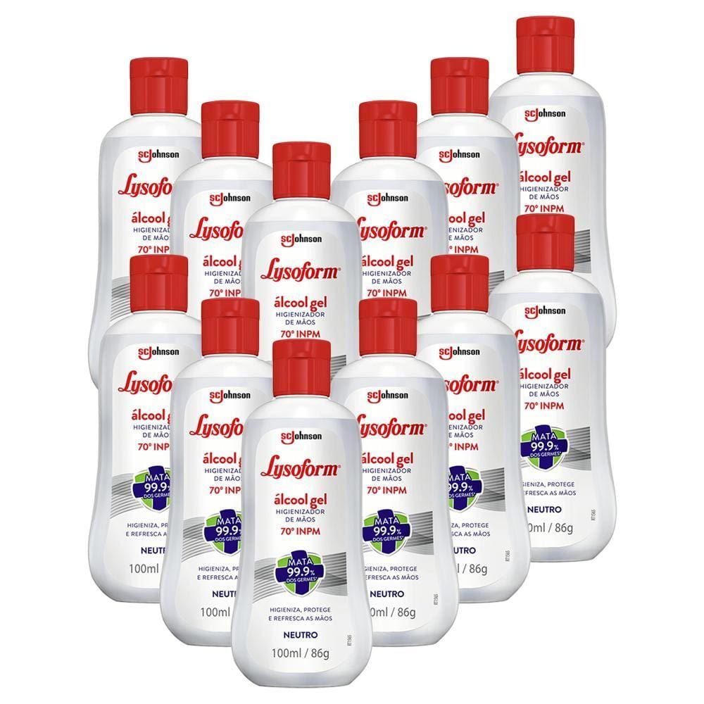 Kit 12 Álcool em Gel Lysoform Higienizador para as Mãos Neutro 100ml