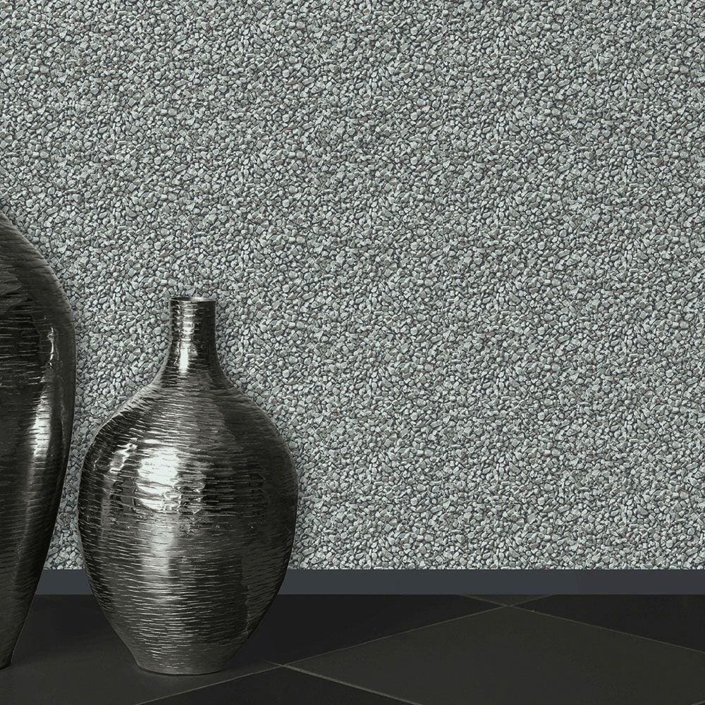 Papel de Parede Mica Imitação Cinza + Cola para Aplicação - Importado Lavável - Coleção Roll In Stones II - RA08309