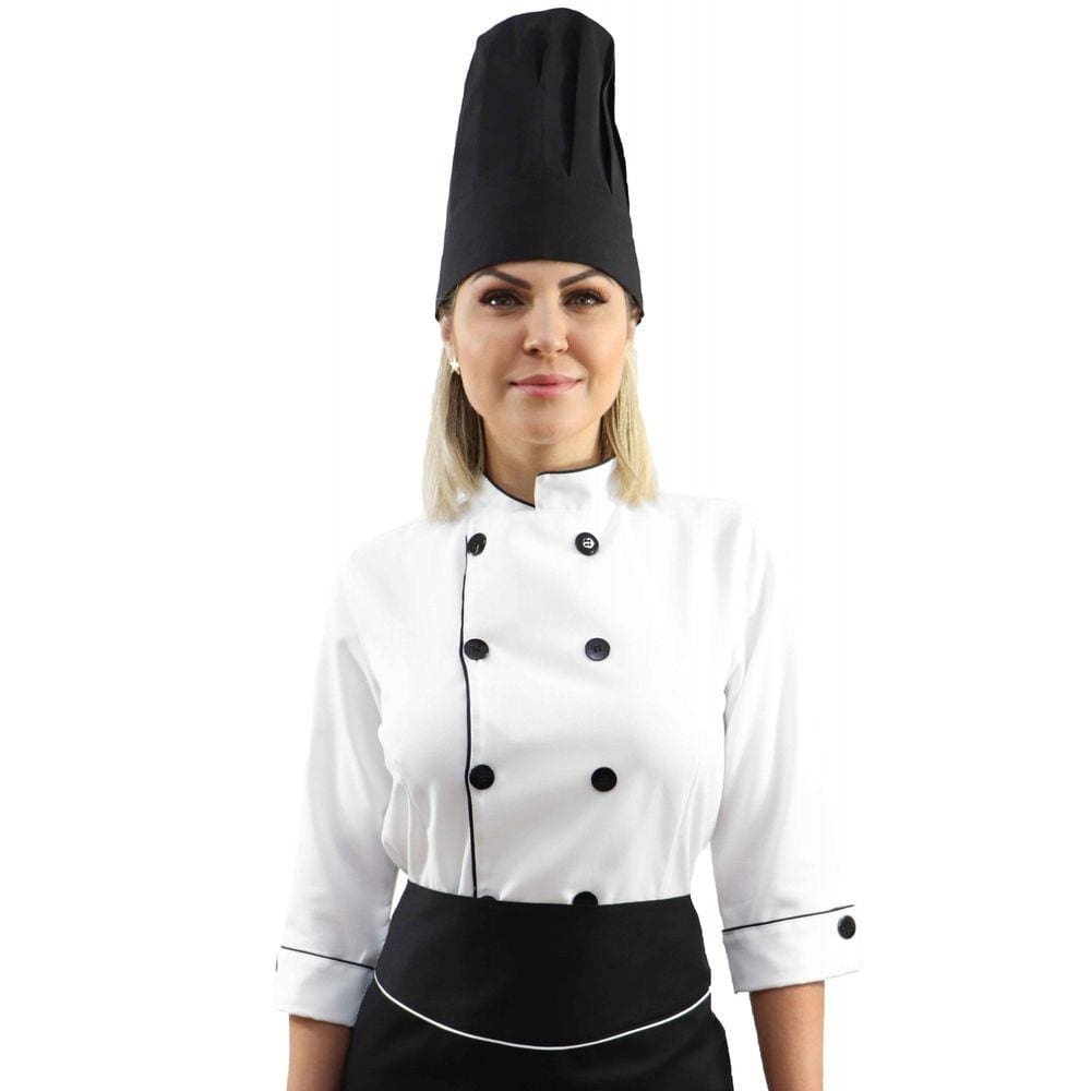 Kit Chef Cozinha Feminino Dolmã + Avental + Chapéu