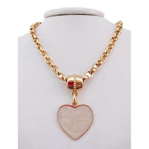 Colar Feminino Coração Madrepérola Elo Português Grosso 6mm