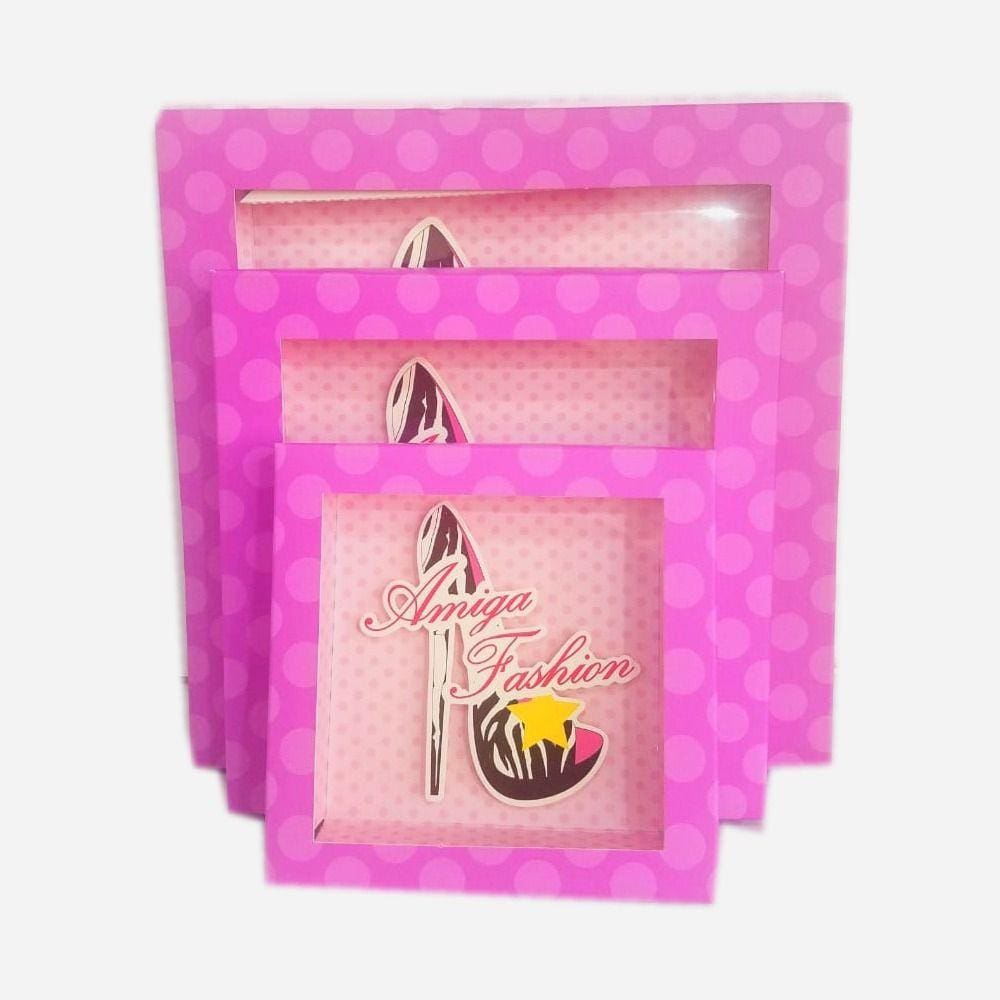 kit 3 Caixas Cartonada Visor Retangular Amiga Fashion 2187