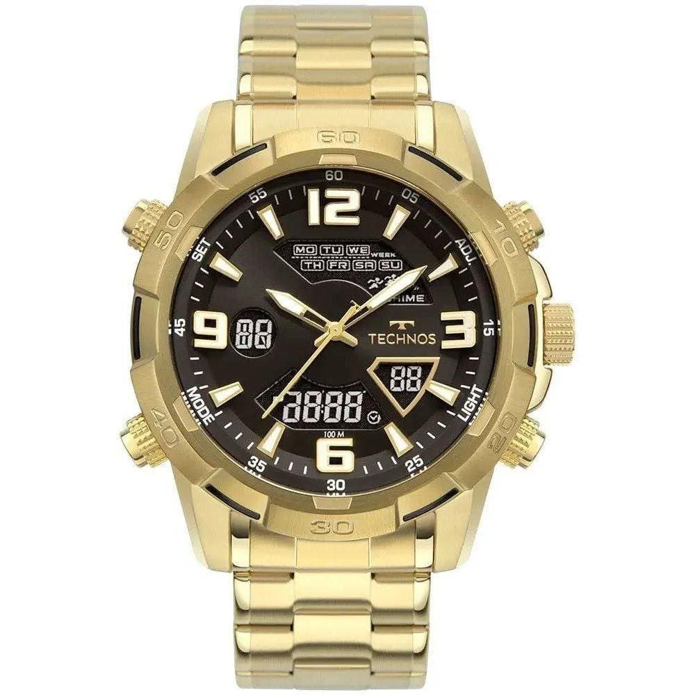 Relógio Masculino Magnum MA32783B Analógico Pulseira de Couro Marrom e  Dourado