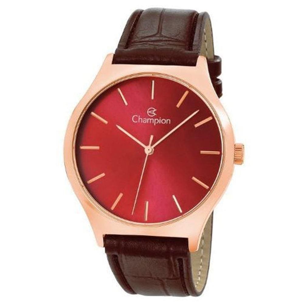 Relógio De Pulso Analógico Champion Pulseira De Couro Marrom