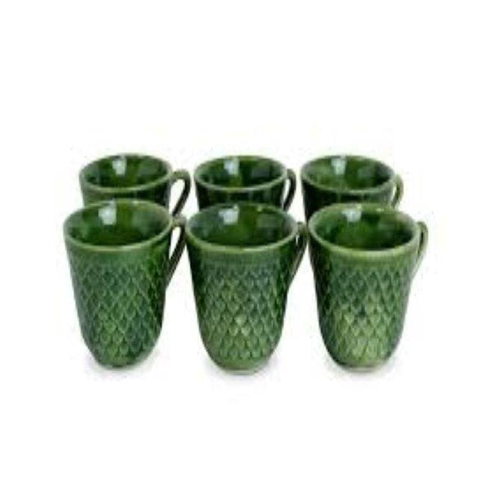 Jogo De Xicara Café De Porcelana Verde Com 6 Pecas 60 Ml