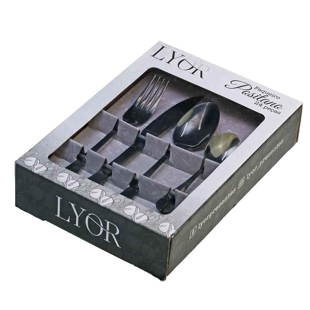 Faqueiro Inox Black 24 Peças - Lyor 