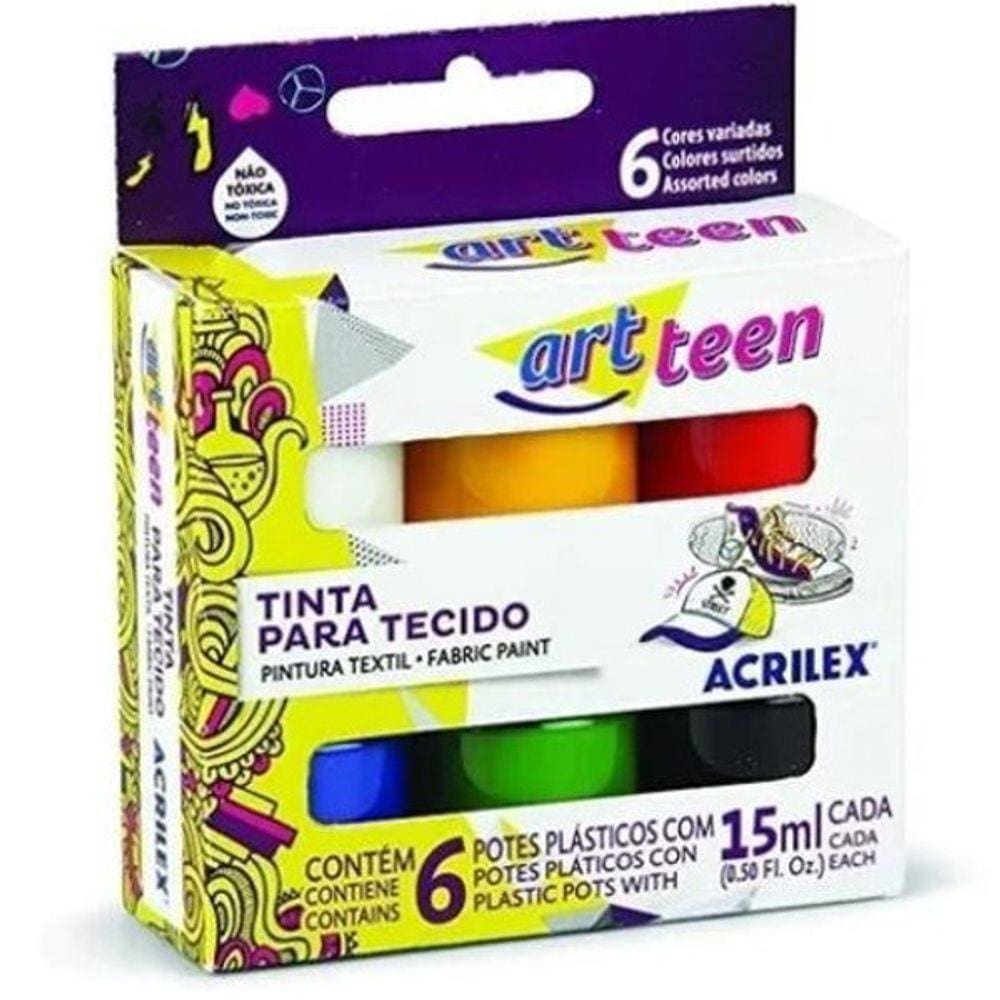 Kit Tinta Para Tecido 15Ml 6 Cores Acrilex