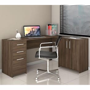 Mesa para Escritório em L 2 Portas e 3 Gavetas NT 2005 Notável Nogal Trend