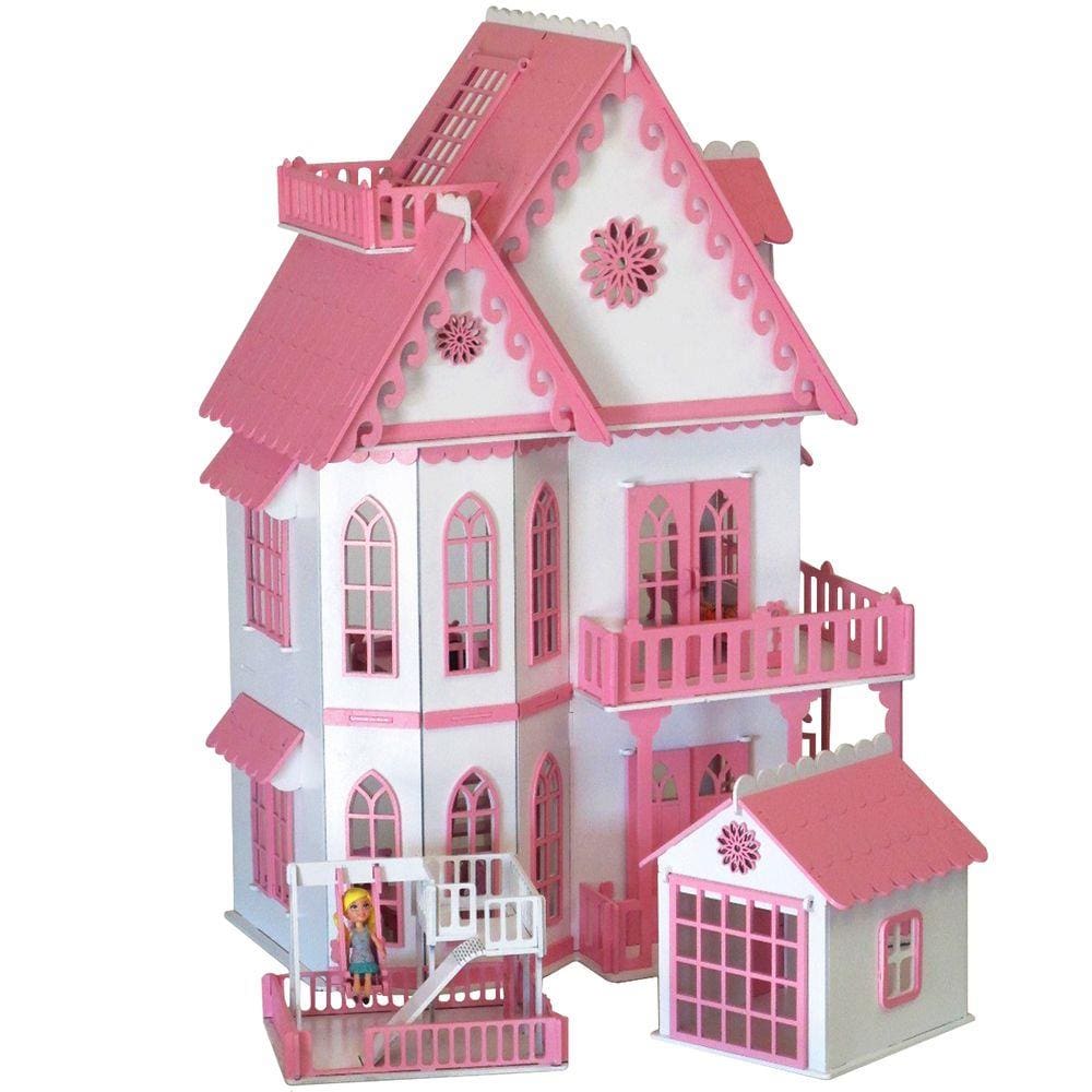 Casa Casinha De Boneca Barbie 36 Moveis + Parquinho Mdf Novo