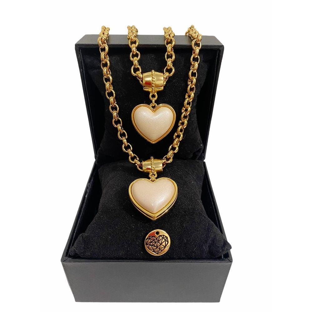 Colar + Pulseira + Coração Creme Elo Português Grosso 6mm