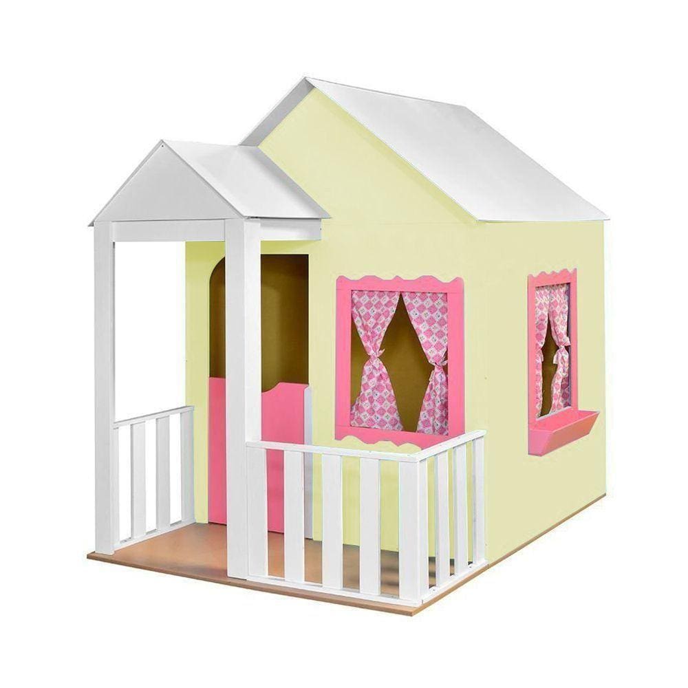 Casinha de Brinquedo com Cercado Amarelo e Rosa