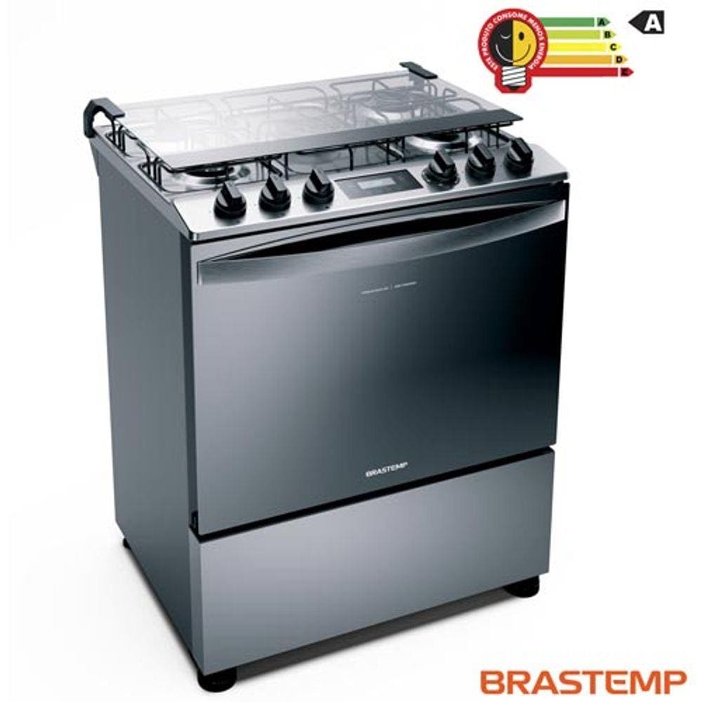 Fogão de Piso Brastemp de 05 Bocas com Turbo Chama, Touch Timer e Autodesligamento Inox - BFS5GCR