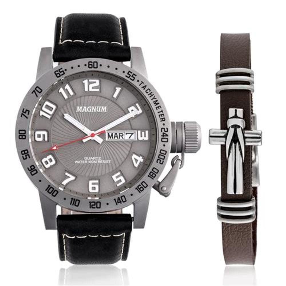 Kit Relógio Magnum Masculino MA33737C + Pulseira. Preto