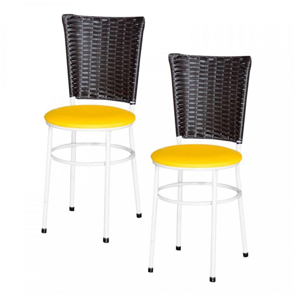 2 Cadeiras Branca Para Cozinha Hawai Café Cor Amarelo