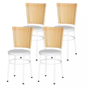4 Cadeiras Brancas Para Cozinha Hawai Palha Cor: Branco