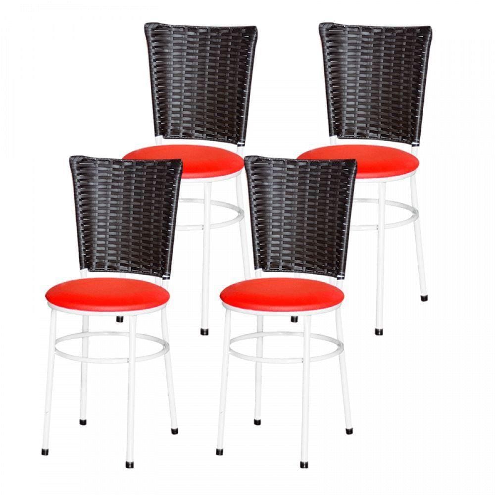 4 Cadeiras Branca Para Cozinha Hawai Café Vermelho