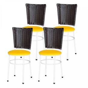 4 Cadeiras Branca Para Cozinha Hawai Café Amarelo