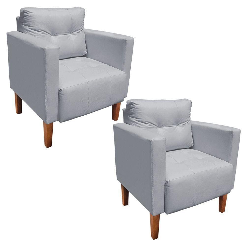 Kit 02 Poltronas Lívia Corino Cinza Pés Chanfrado Drossi