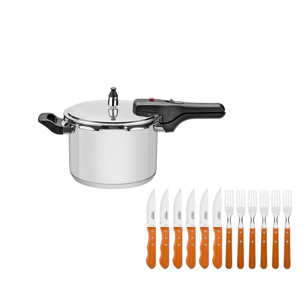 KIT - Panela de pressão inox 4,5l Brava + Jogo de Churrasco J.Dynamic 12pçs - Tramontina