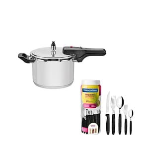 KIT - Panela de pressão inox 4,5l Brava + Faqueiro 30pçs Preto - Tramontina