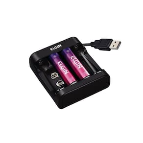 Carregador Usb Pilhas Baterias Recarregável Aa Aaa 9v Com 2 Pilhas Elgin