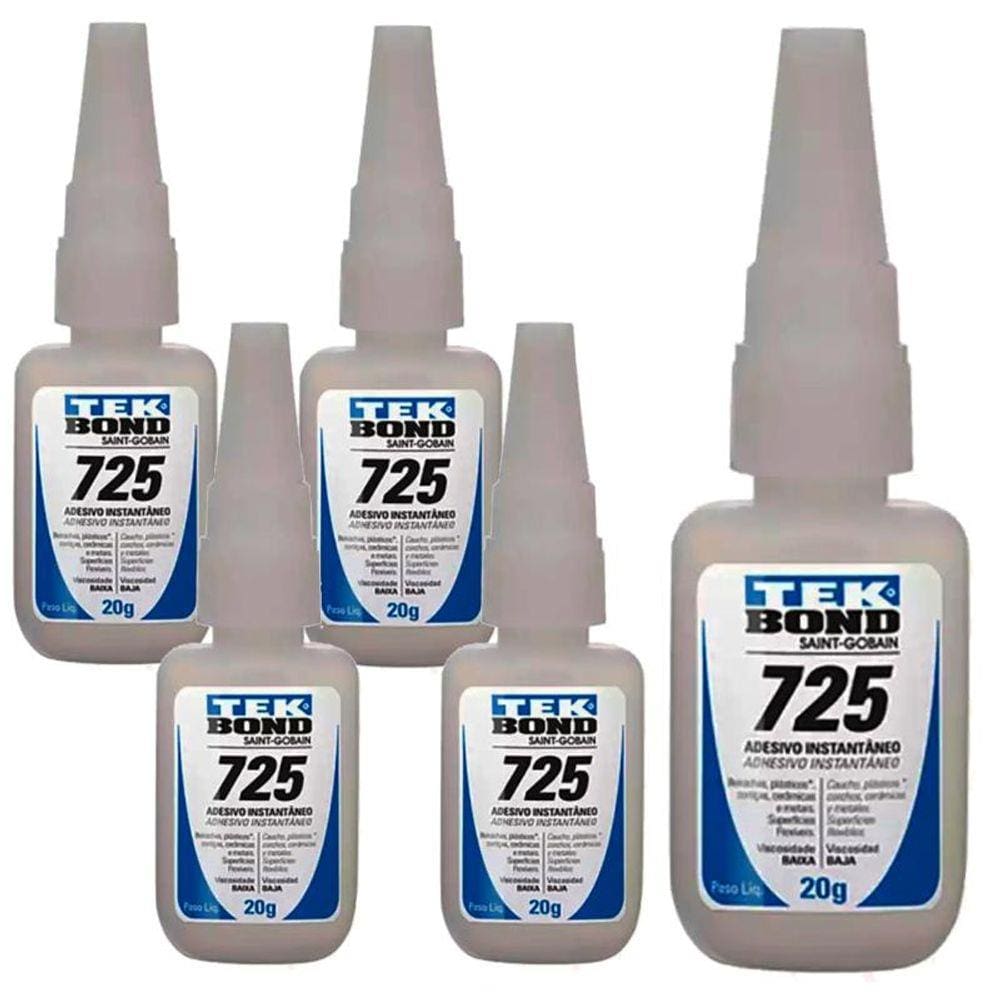Adesivo Instantâneo Multiuso 20g 725 Kit com 5 Unidades TEKBOND