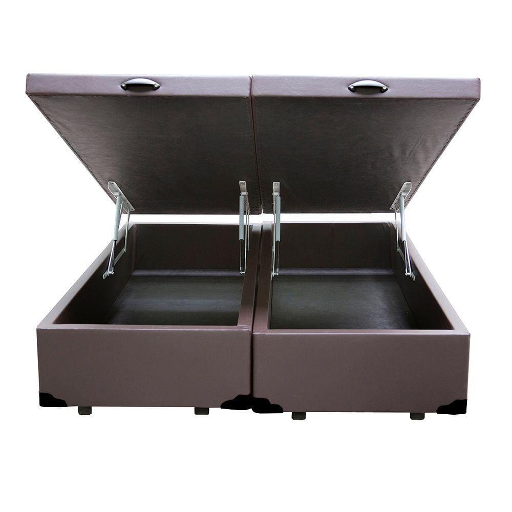 Base Box Baú Casal Bipartido Belos Sonhos Sintético Marrom 41x138x188