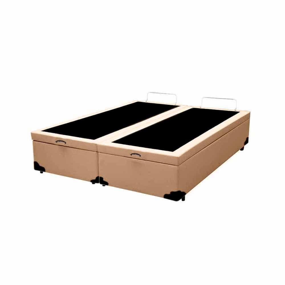 Base Box Baú Casal Bipartido Belos Sonhos Sintético Bege 41x138x188