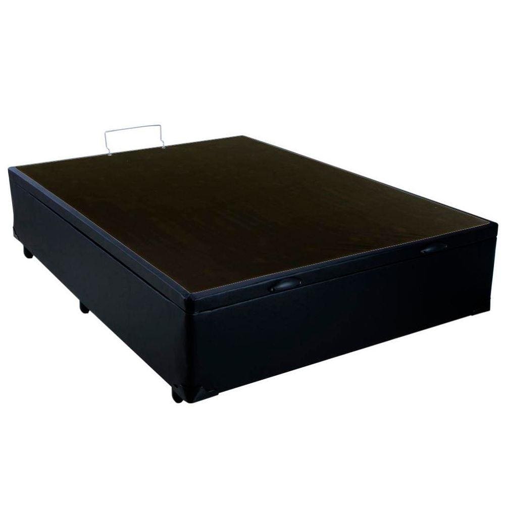 Base Box Baú Casal Belos Sonhos Sintético Preto 41x138x188