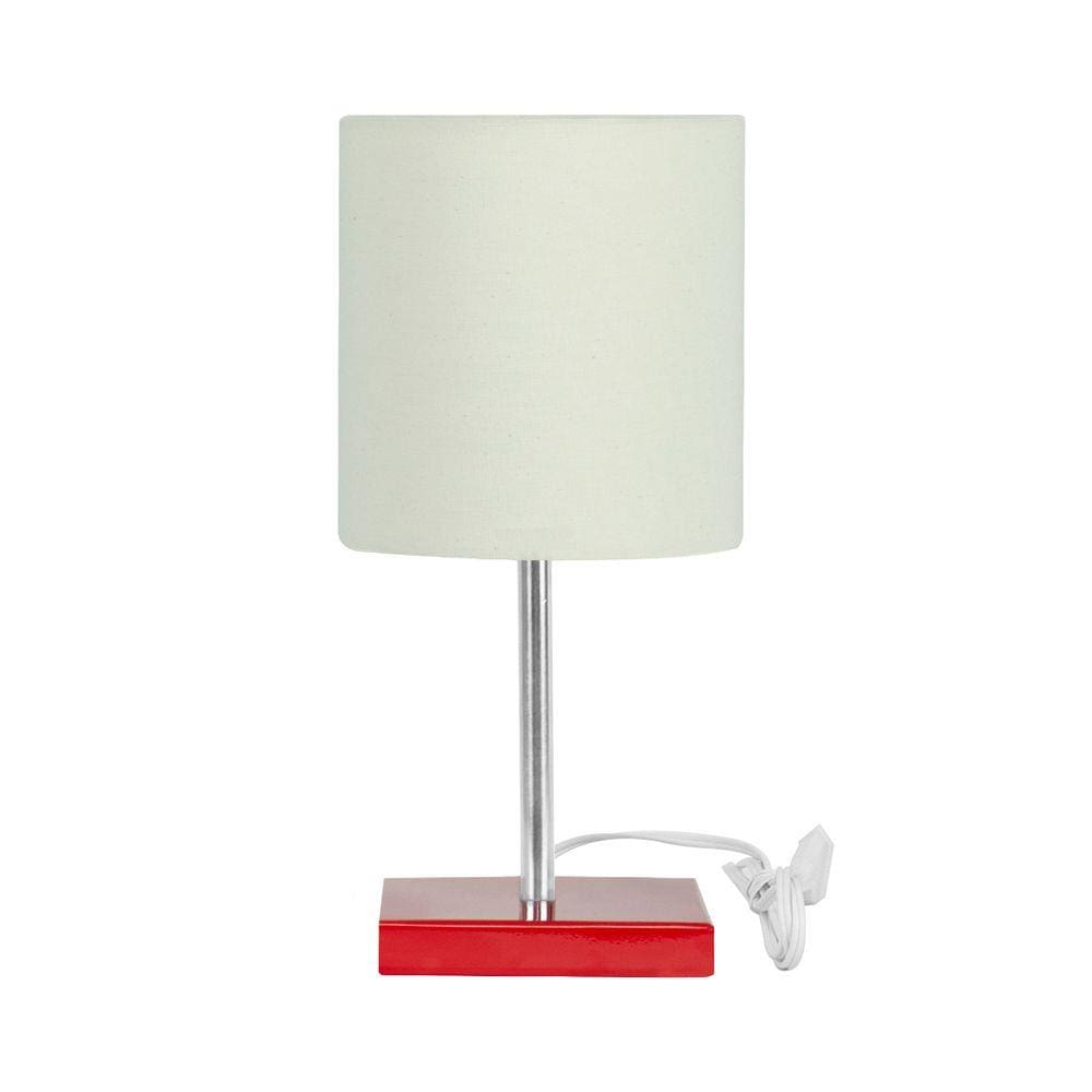 Abajur Eros Touch Cilindrico Bege Base Vermelho Quadrada