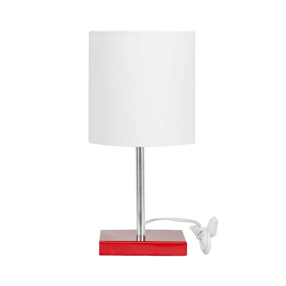 Abajur Eros Touch Cilindrico Branco Base Vermelho Quadrada