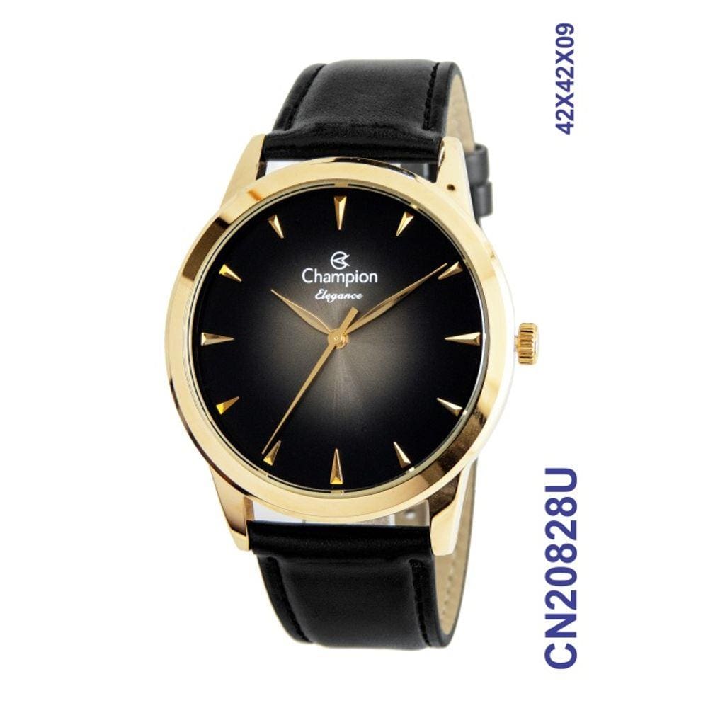 Relogio Champion Dourado Masculino Pulseira Couro Preta Cn20828u