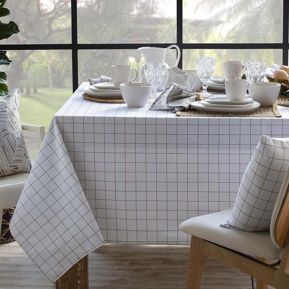 Toalha De Mesa 6 Lugares Naturalle Panama - Sultan Grid Bege